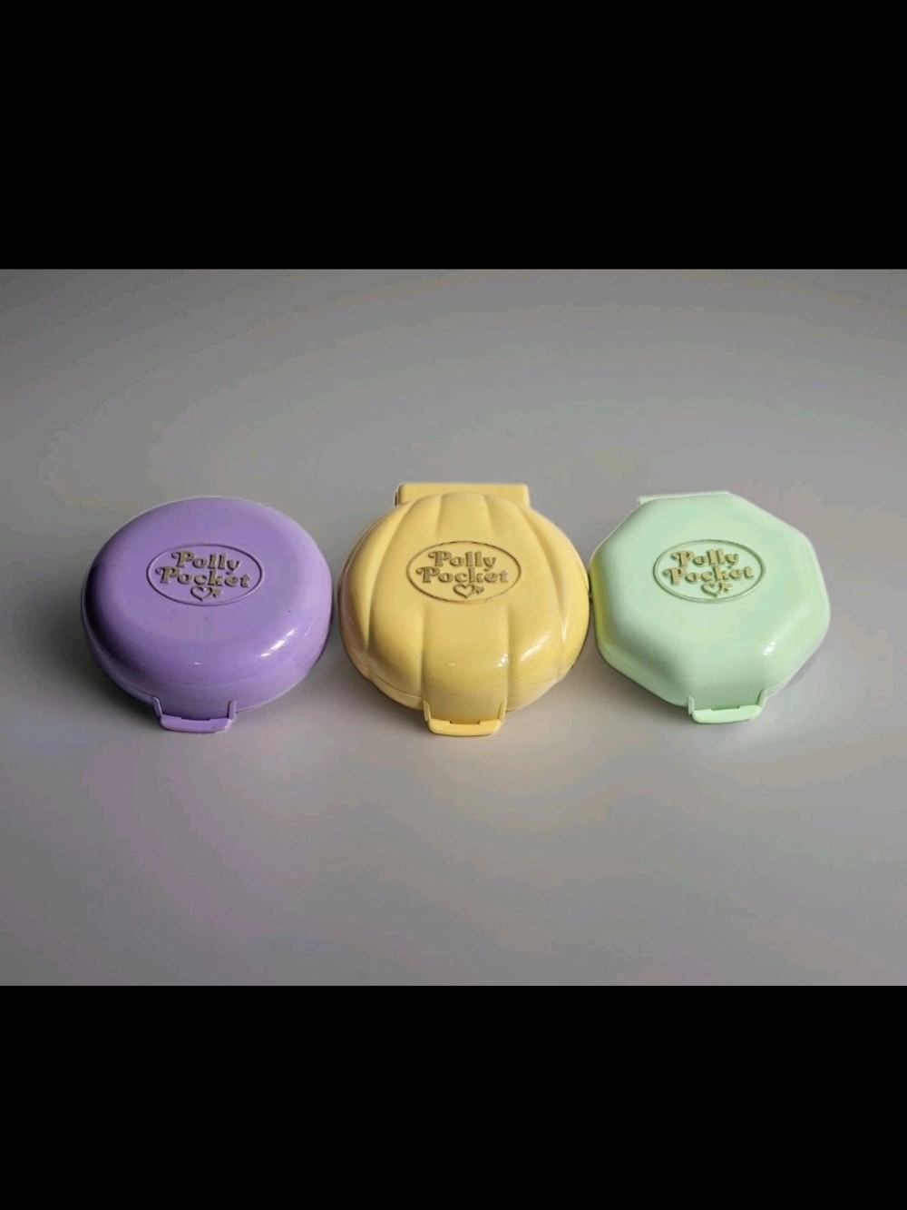 1989 & 1990 Polly Pocket Mattel LOT OF 3 SHELL Compact School Nancy Wedding Flat